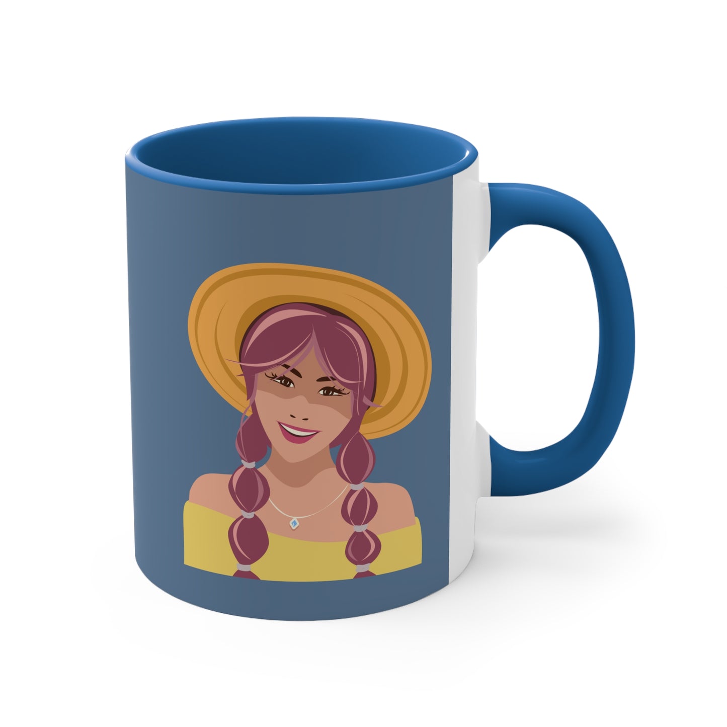 Happy Woman with Rose Hair Aesthetic Art Accent Coffee Mug 11oz