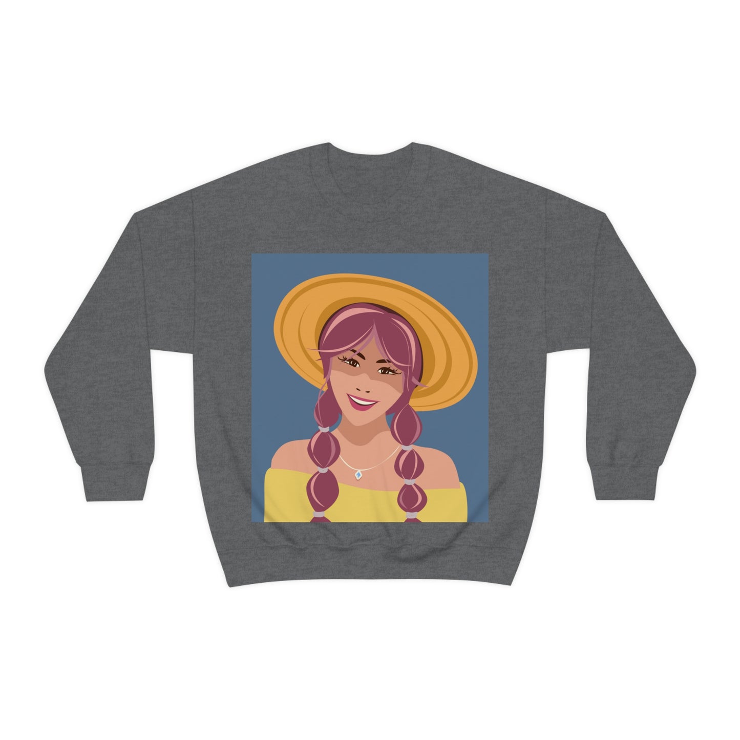 Happy Woman with Rose Hair Aesthetic Art Unisex Heavy Blend™ Crewneck Sweatshirt