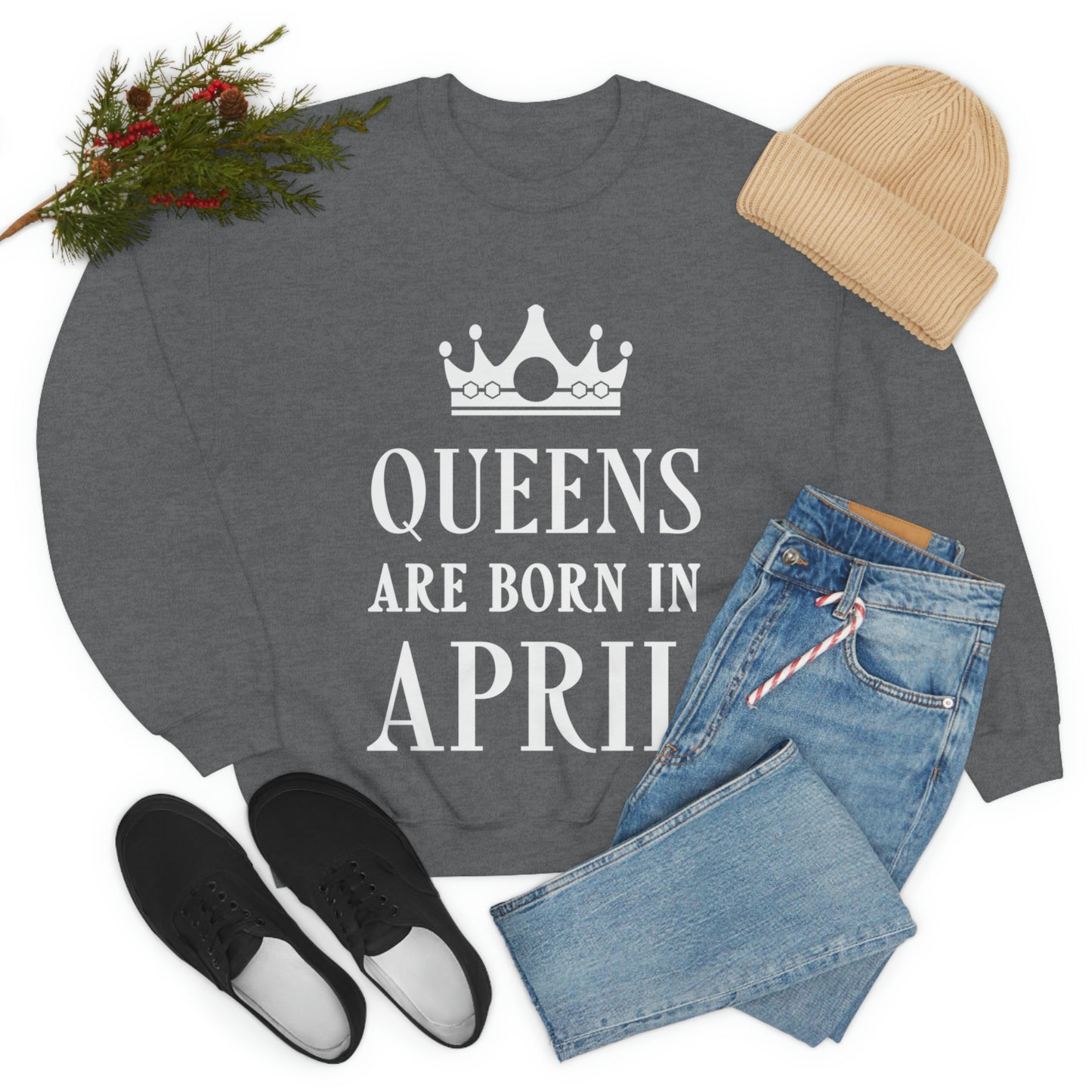 Queens Are Born in April Happy Birthday Unisex Heavy Blend™ Crewneck Sweatshirt