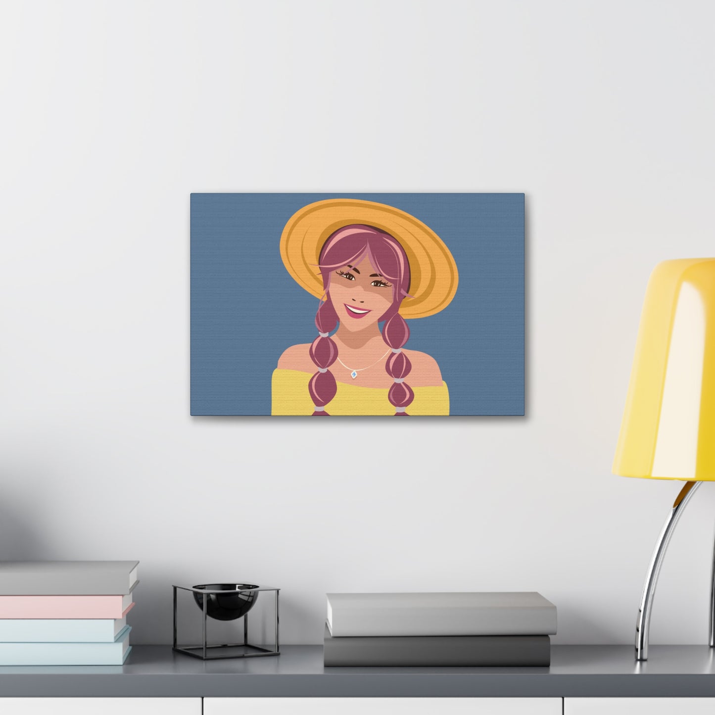 Happy Woman with Rose Hair Aesthetic Art Canvas Gallery Wraps