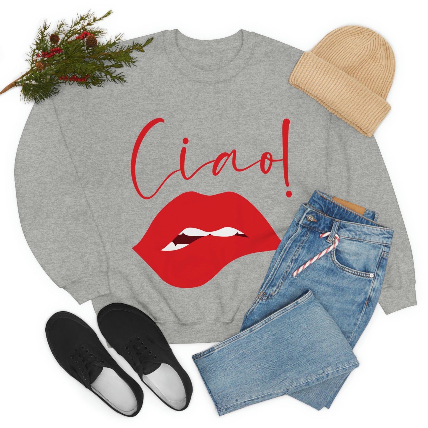 Ciao Hello Goodbye Red Lips Lipstick Unisex Heavy Blend™ Crewneck Sweatshirt