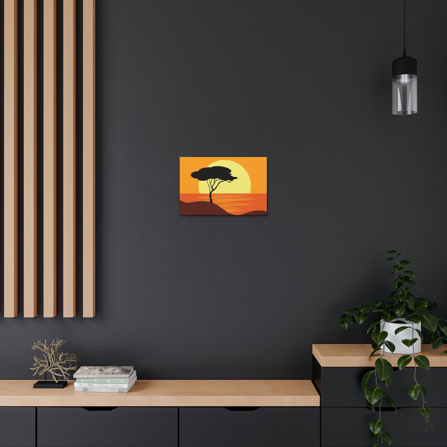 Africa Savanna Sunset Minimal Landscape View Aesthetic Classic Art Canvas Gallery Wraps