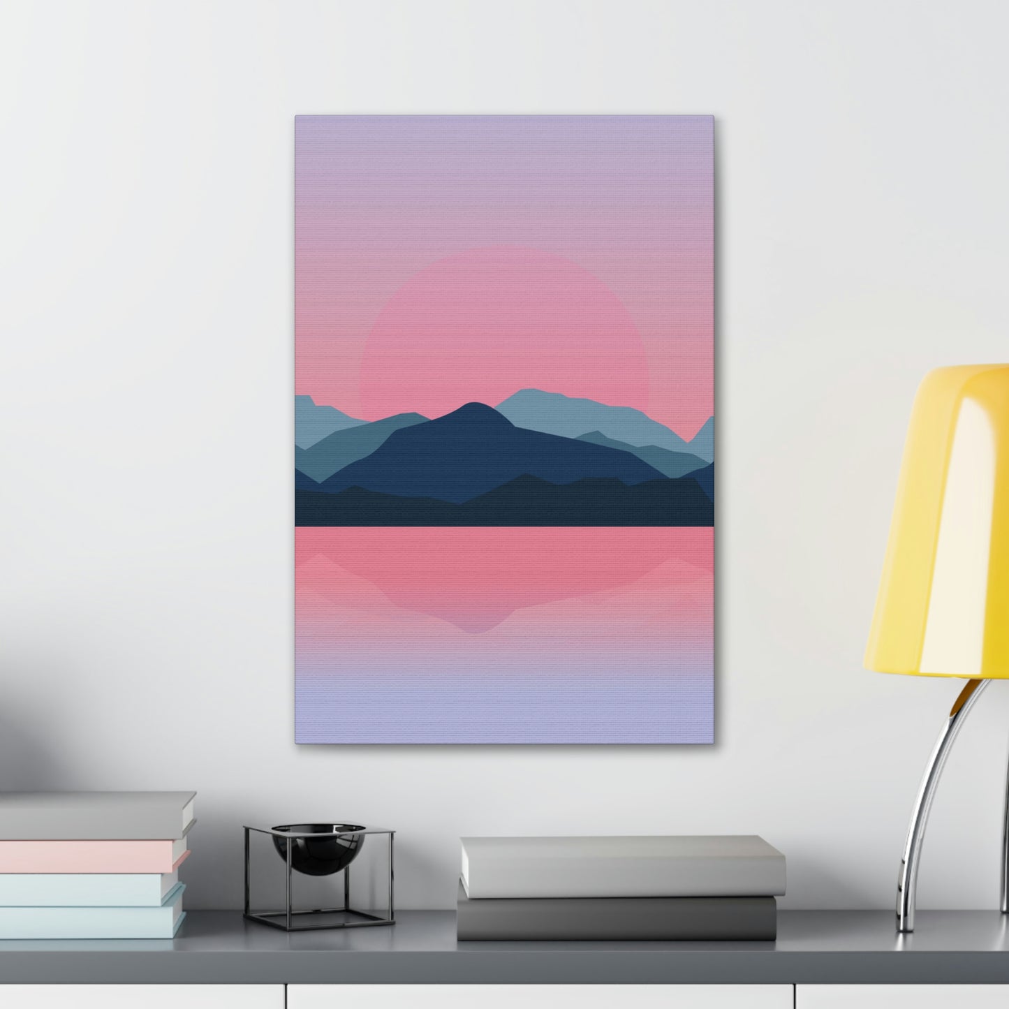 Landscape Mountains Nature Watercolor Sunset Water Classic Art Canvas Gallery Wraps