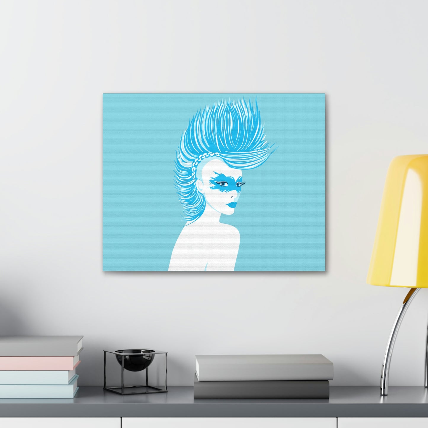 Blue Punk Woman Art Unique Edgy Graphic Aesthetic Classic Art Canvas Gallery Wraps