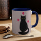 Black Cat with Heart Love Classic Accent Coffee Mug 11oz
