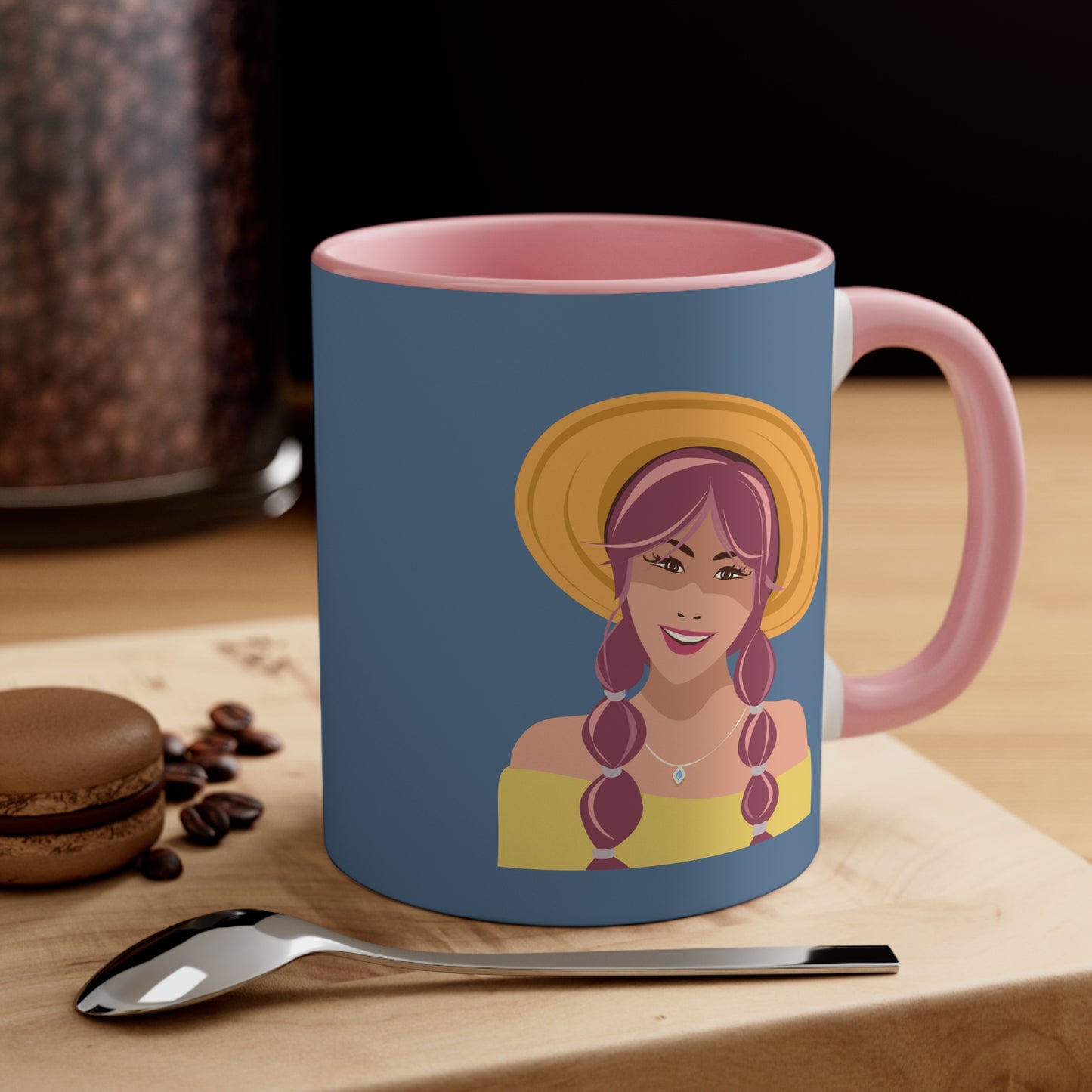 Happy Woman with Rose Hair Aesthetic Art Accent Coffee Mug 11oz