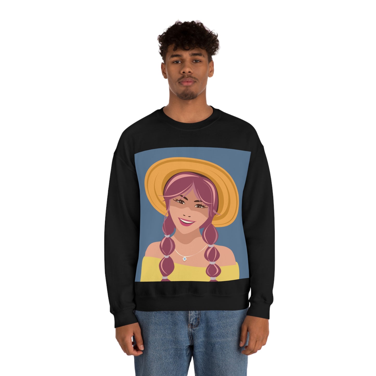 Happy Woman with Rose Hair Aesthetic Art Unisex Heavy Blend™ Crewneck Sweatshirt