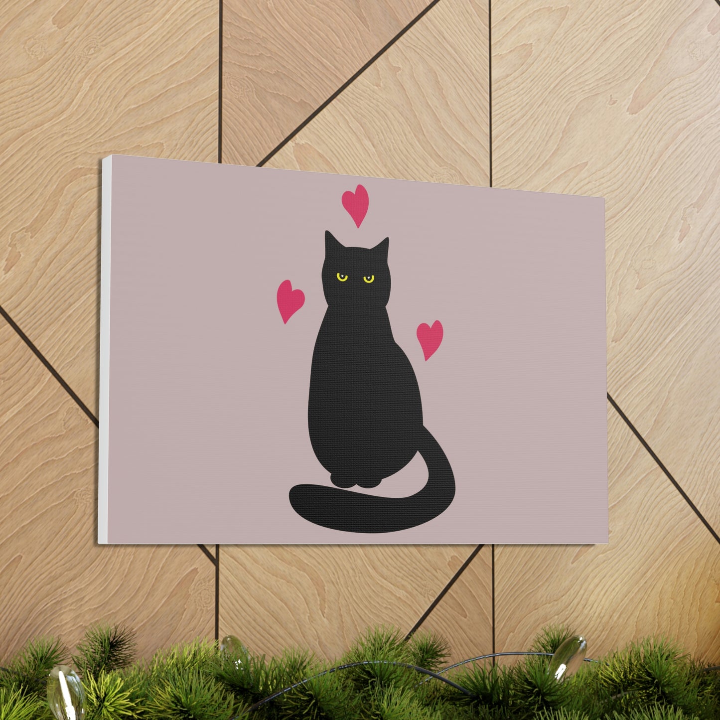 Black Cat with Heart Love Aesthetic Classic Art Canvas Gallery Wraps