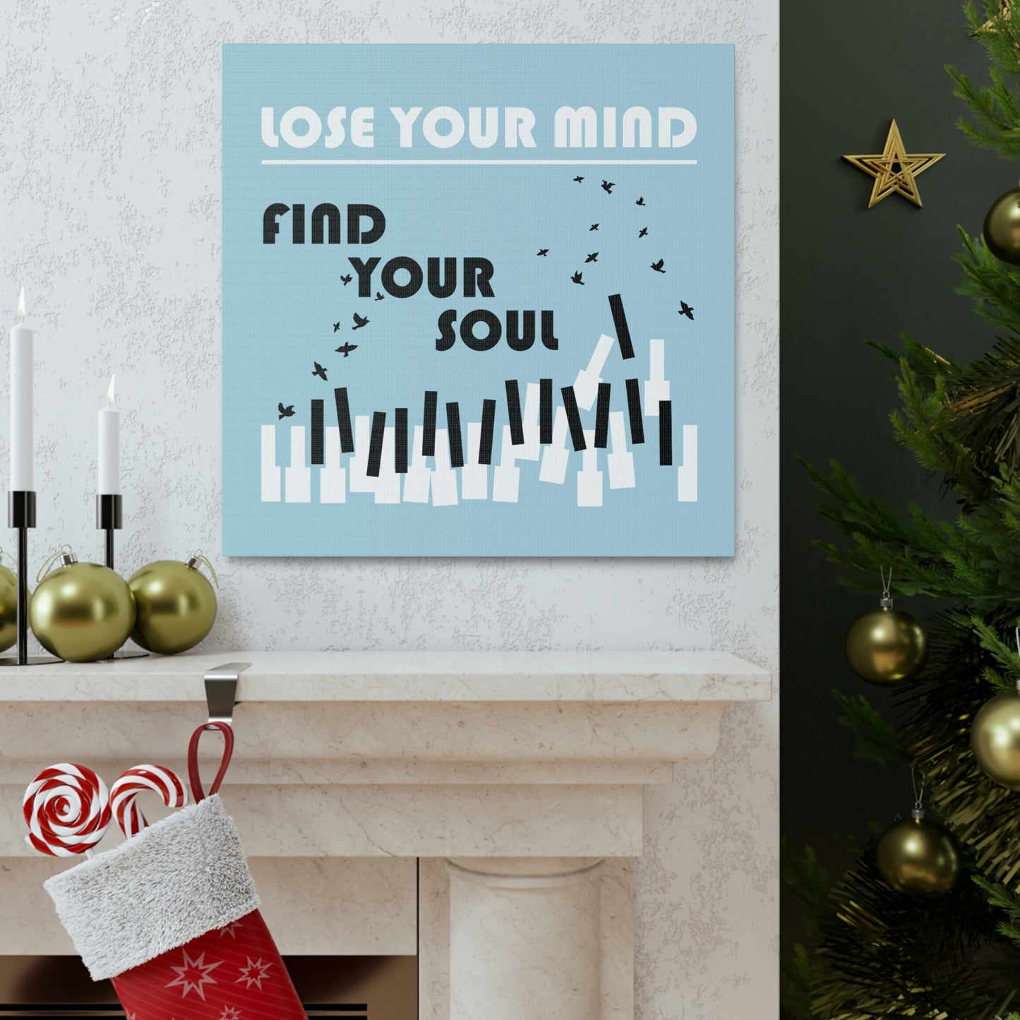 Lose Your Mind Find your Soul Flying birds Piano Keys Music Aesthetic Classic Art Canvas Gallery Wraps