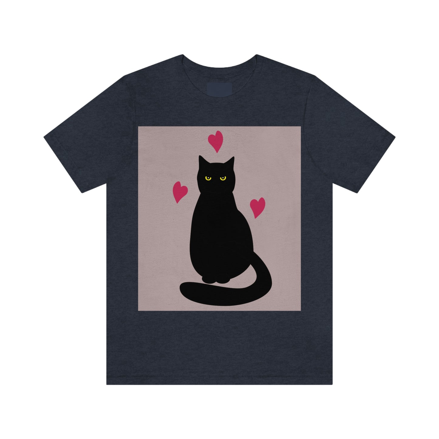 Black Cat with Heart Love Unisex Jersey Short Sleeve T-Shirt