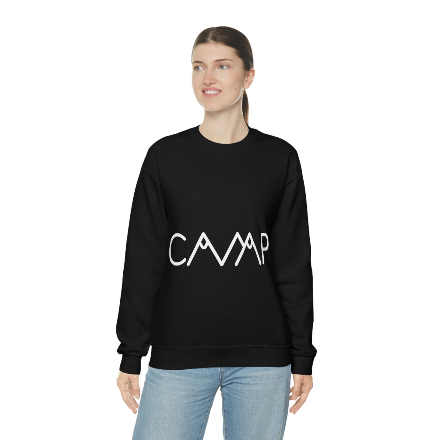 Camping Typography Minimal Art White Text Unisex Heavy Blend™ Crewneck Sweatshirt