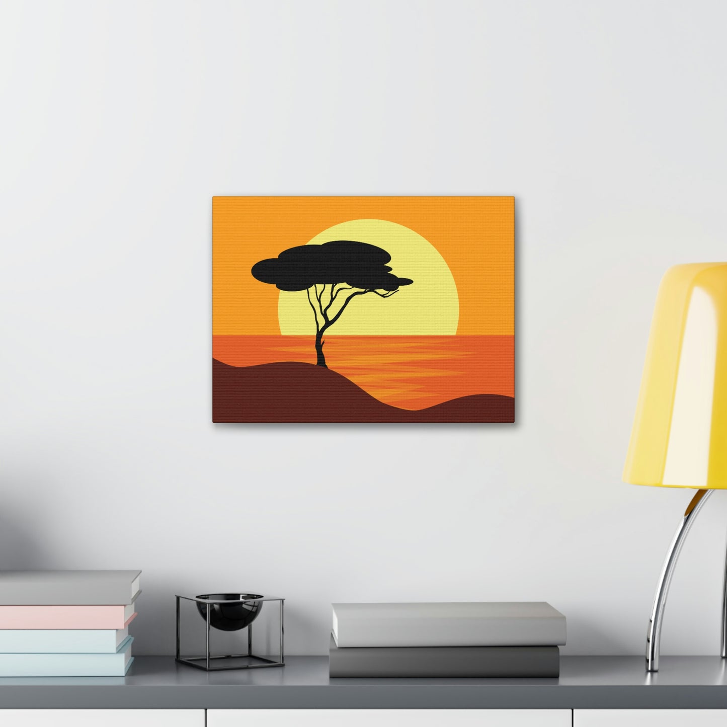 Africa Savanna Sunset Minimal Landscape View Aesthetic Classic Art Canvas Gallery Wraps