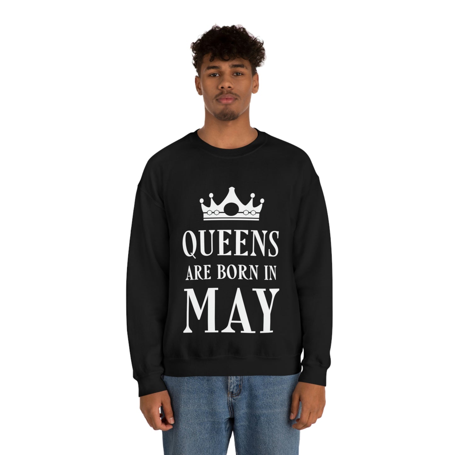 Queens Are Born in May Happy Birthday Unisex Heavy Blend™ Crewneck Sweatshirt