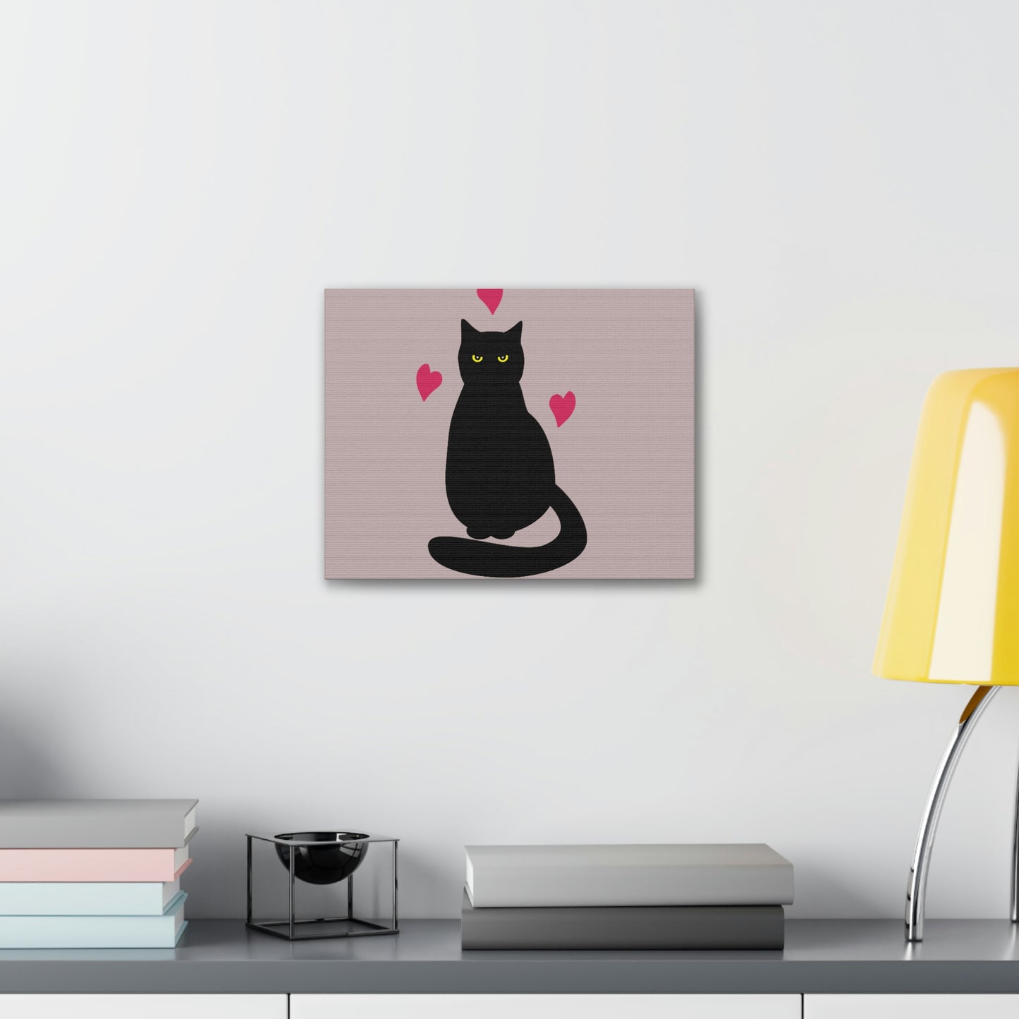 Black Cat with Heart Love Aesthetic Classic Art Canvas Gallery Wraps