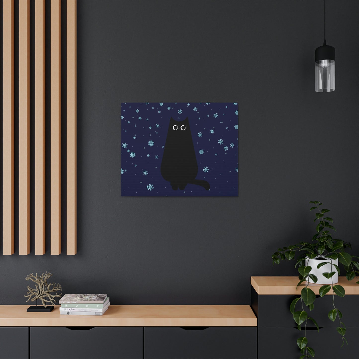 Black Cat Winter Snowflake Anime Art Classic Art Canvas Gallery Wraps