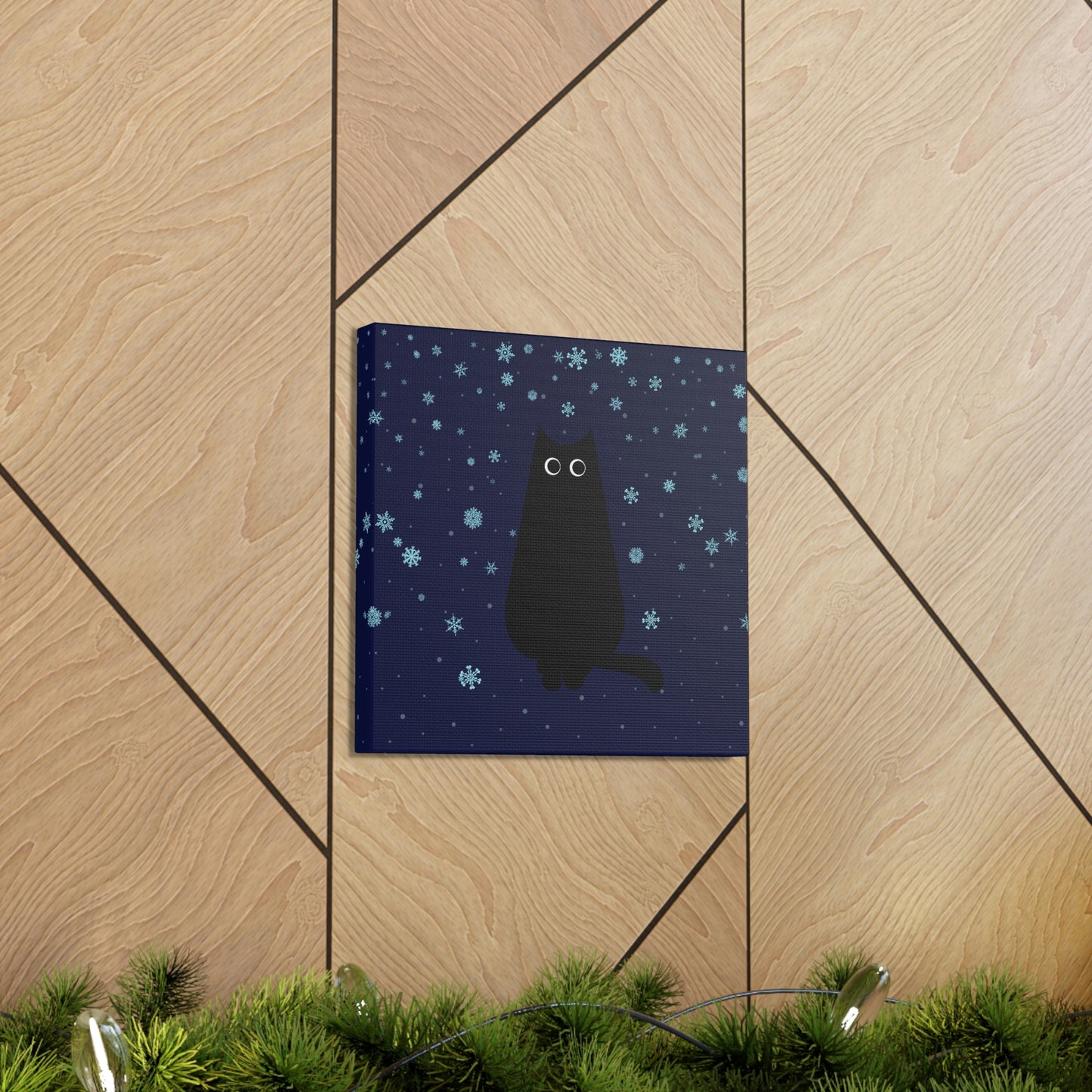 Black Cat Winter Snowflake Anime Art Classic Art Canvas Gallery Wraps