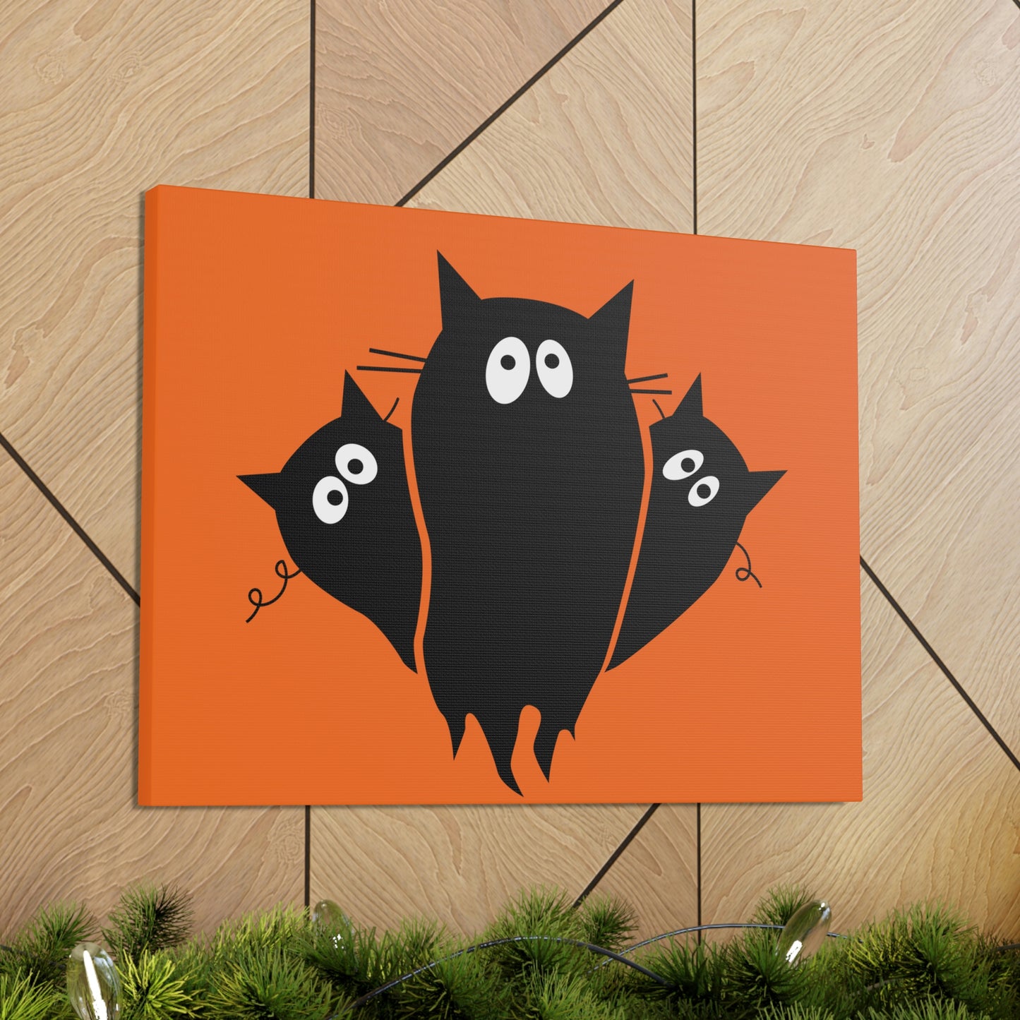 Funny Black Cats Lovers Watching Eyes Cartoon Halloween Meme Aesthetic Classic Art Canvas Gallery Wraps