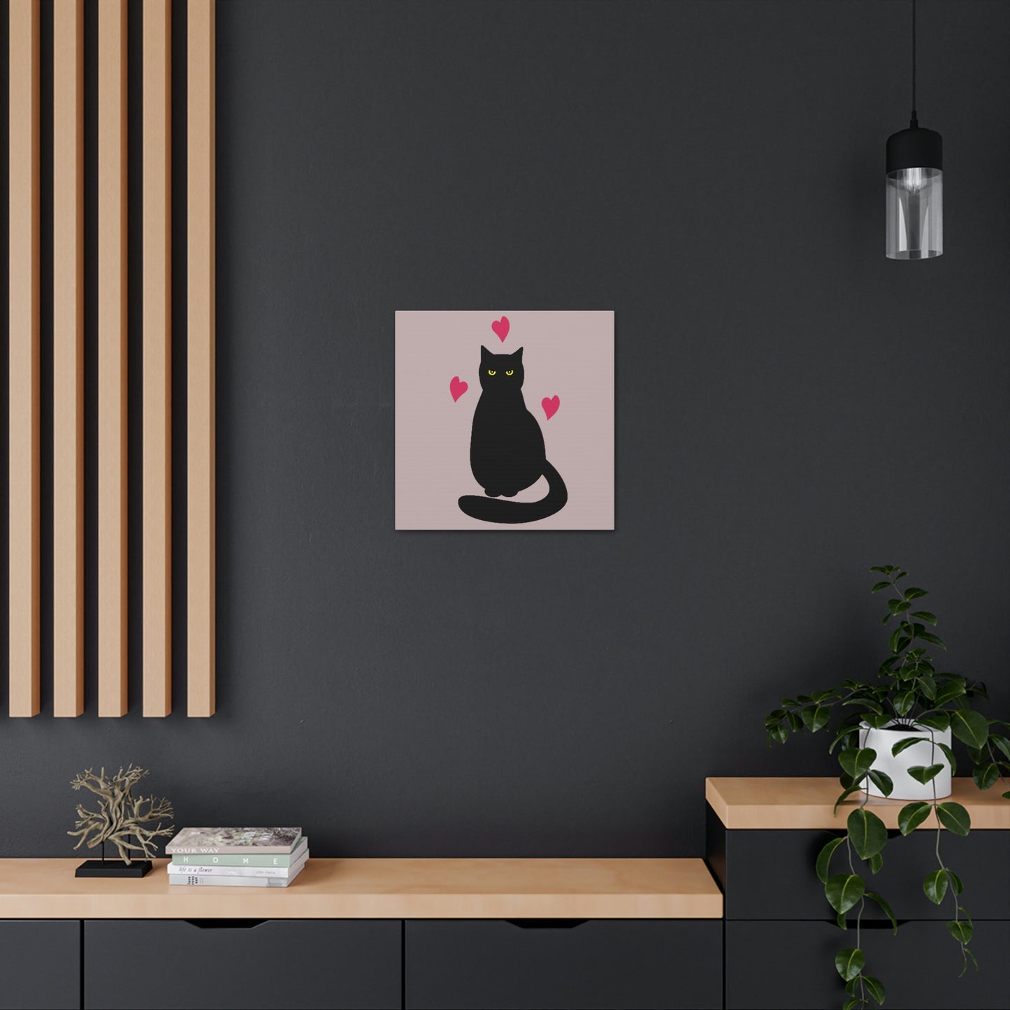 Black Cat with Heart Love Aesthetic Classic Art Canvas Gallery Wraps