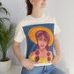 Happy Woman with Rose Hair Aesthetic Art Unisex Jersey Short Sleeve T-Shirt