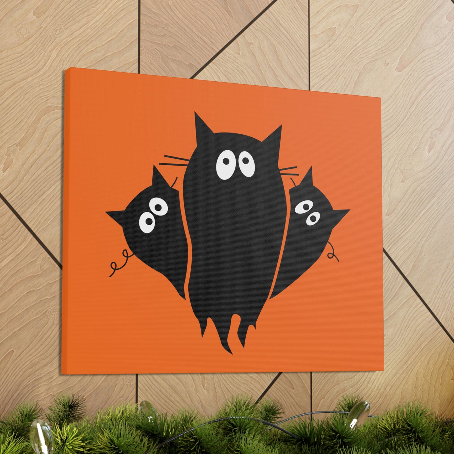 Funny Black Cats Lovers Watching Eyes Cartoon Halloween Meme Aesthetic Classic Art Canvas Gallery Wraps