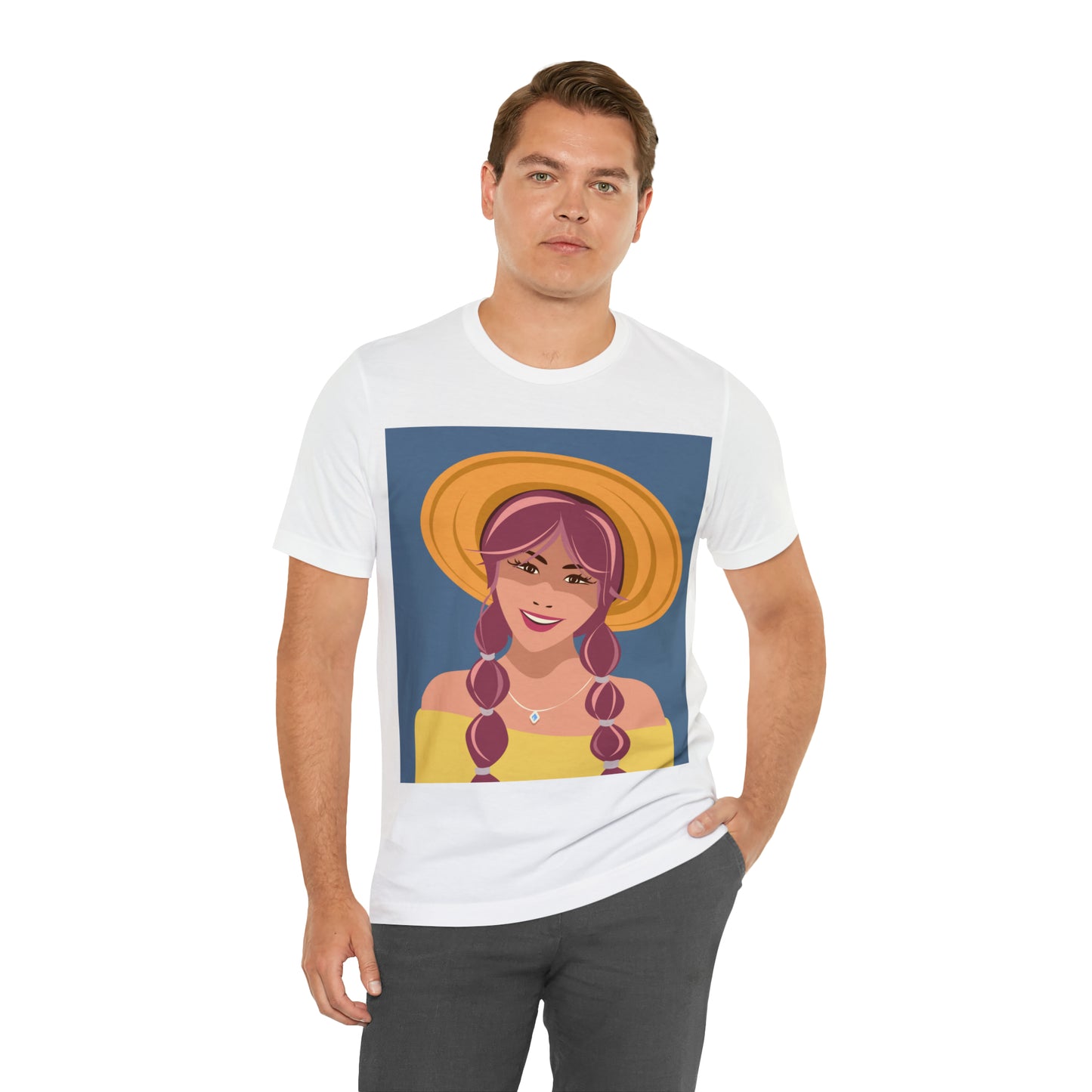 Happy Woman with Rose Hair Aesthetic Art Unisex Jersey Short Sleeve T-Shirt