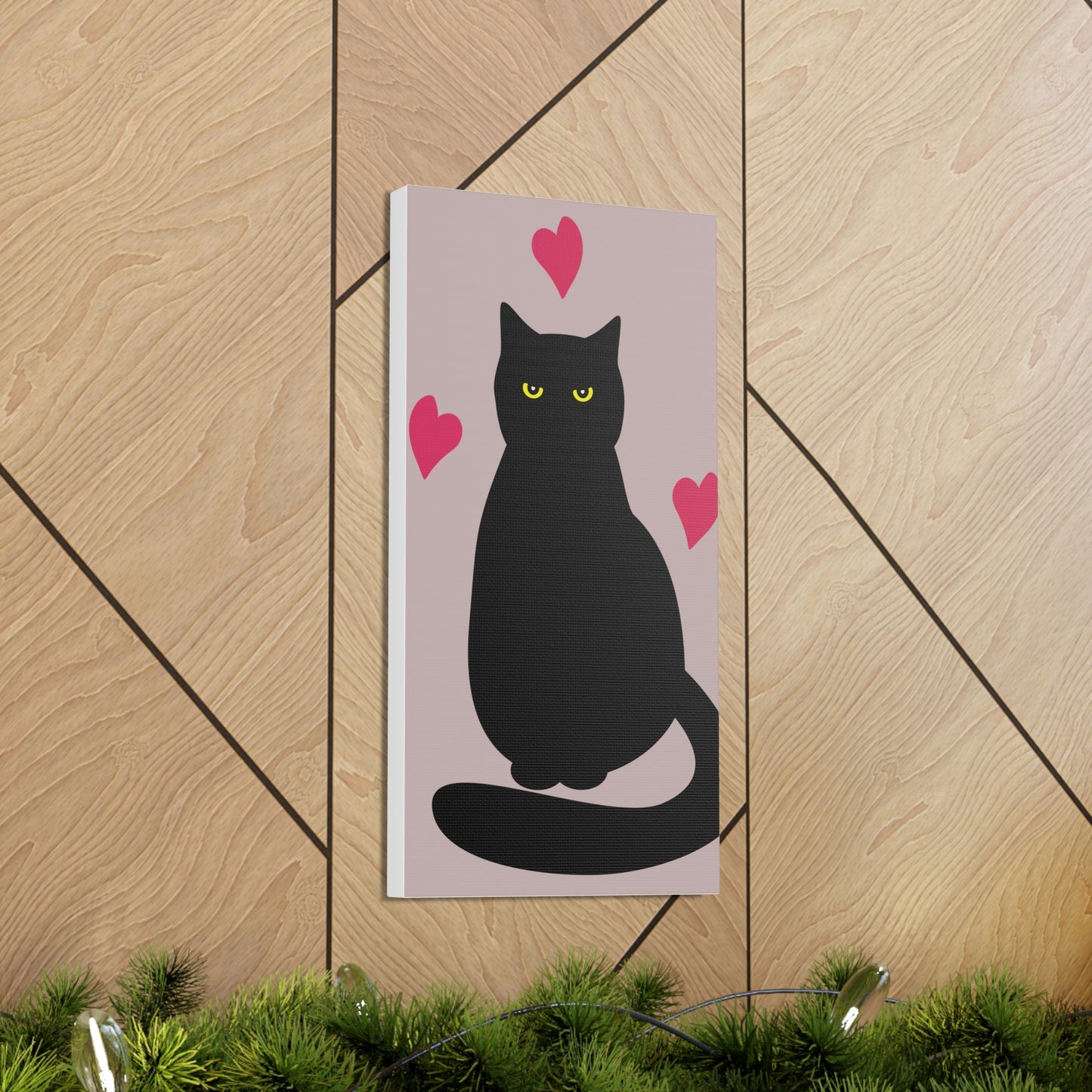 Black Cat with Heart Love Aesthetic Classic Art Canvas Gallery Wraps