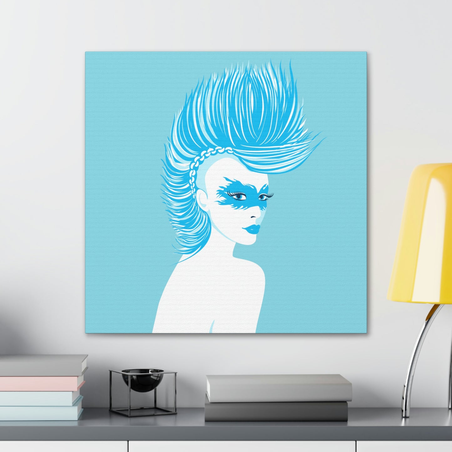 Blue Punk Woman Art Unique Edgy Graphic Aesthetic Classic Art Canvas Gallery Wraps