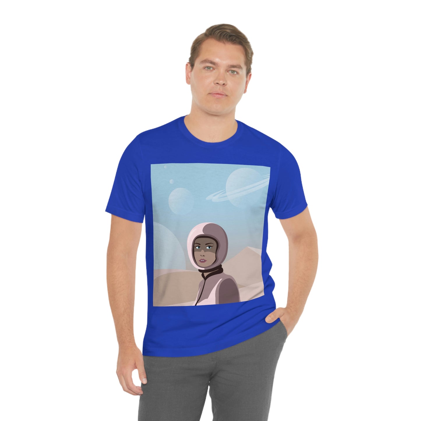 Astronaut Woman Aliens Minimal Art Aesthetic Unisex Jersey Short Sleeve T-Shirt