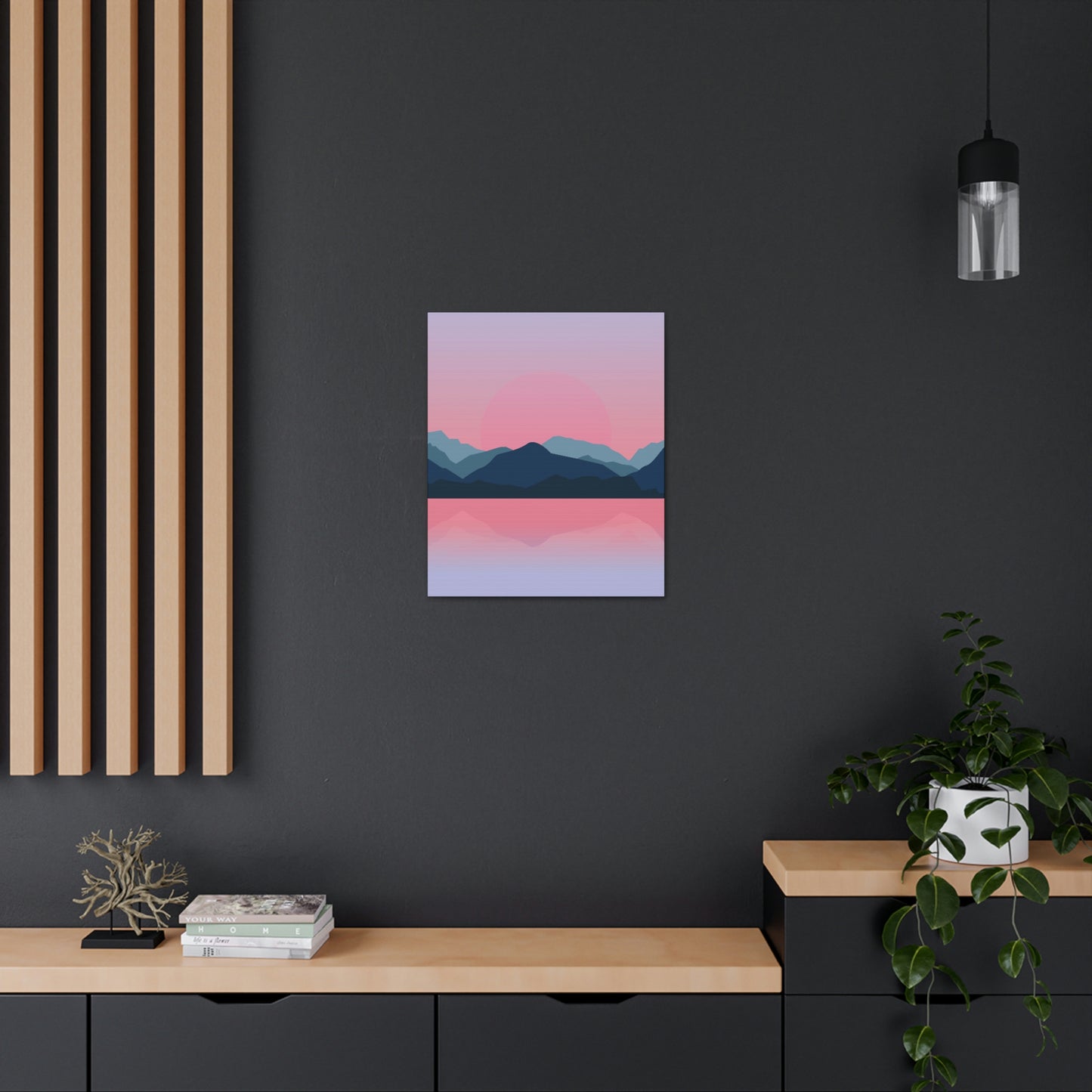 Landscape Mountains Nature Watercolor Sunset Water Classic Art Canvas Gallery Wraps