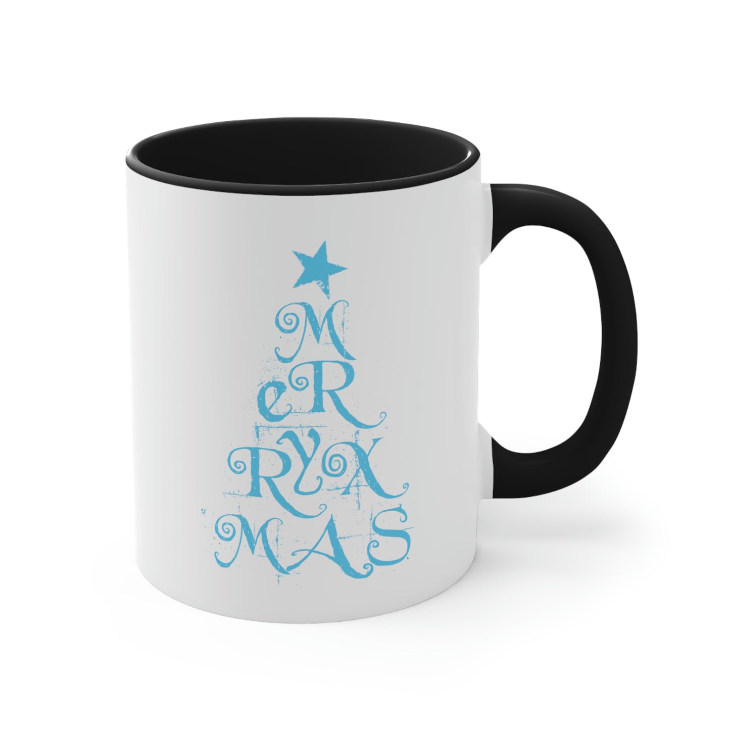 Love Christmas Happy Holidays Minimal Art Сalligraphy Blue Accent Coffee Mug 11oz