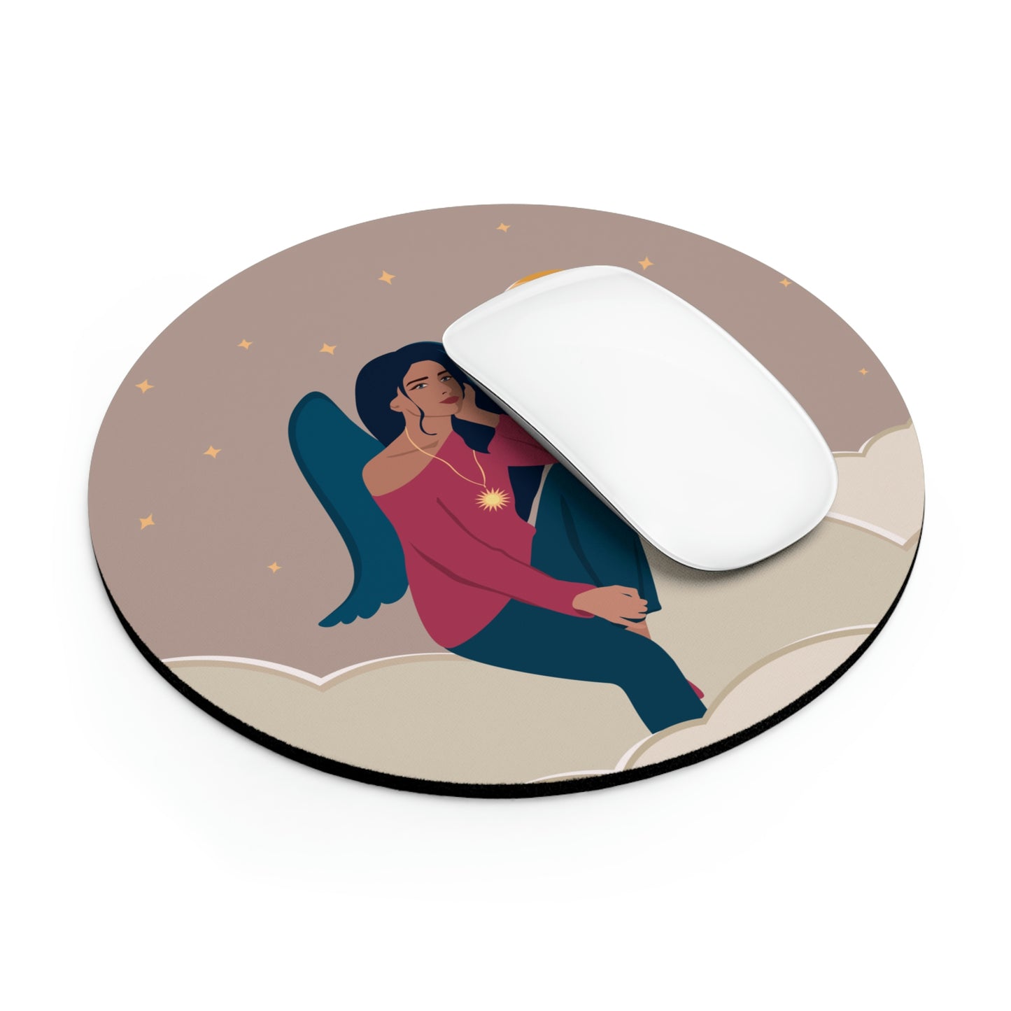 Women Angel Portrait Sitting On Clouds Cartoon Art Ergonomic Non-slip Creative Design Mouse Pad