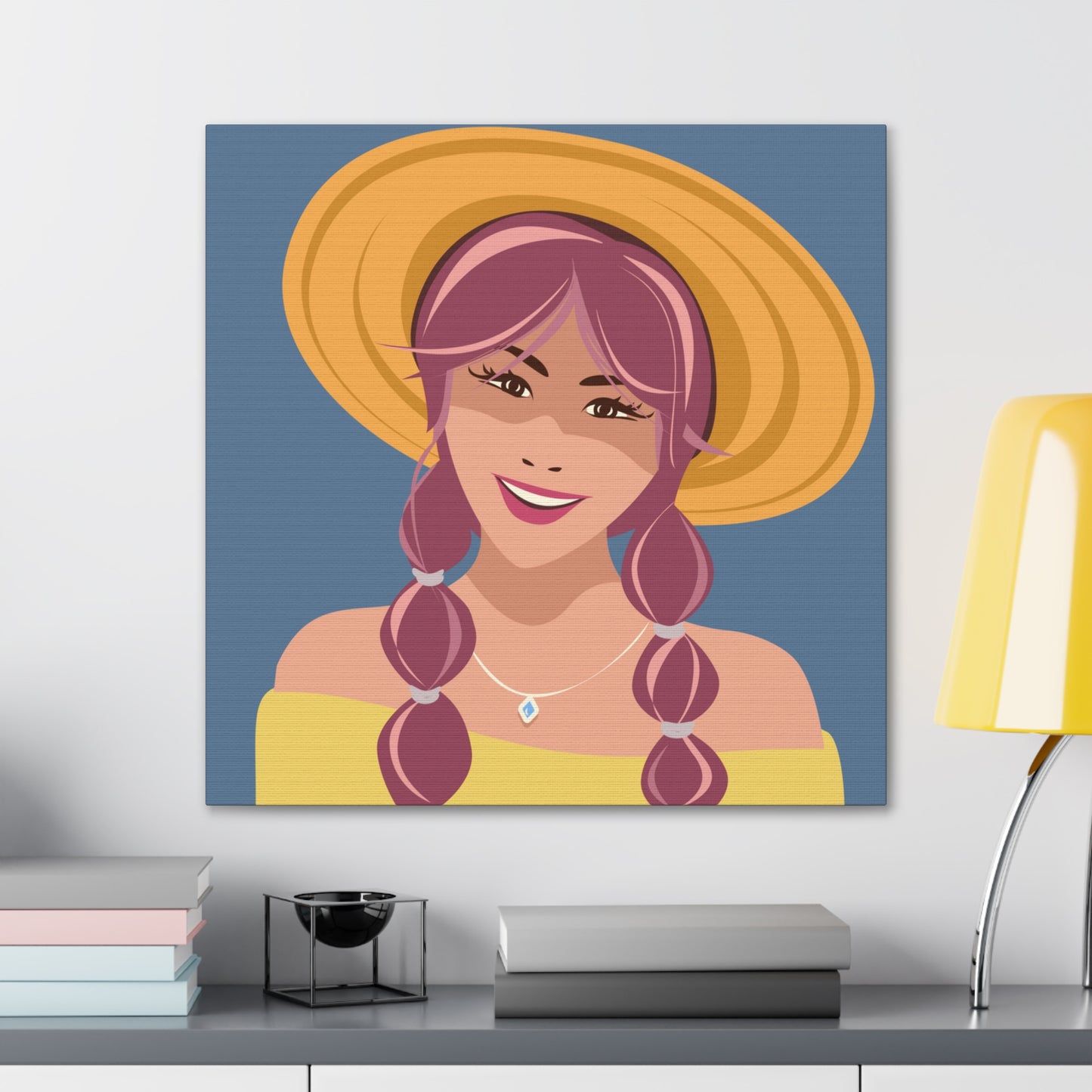 Happy Woman with Rose Hair Aesthetic Art Canvas Gallery Wraps