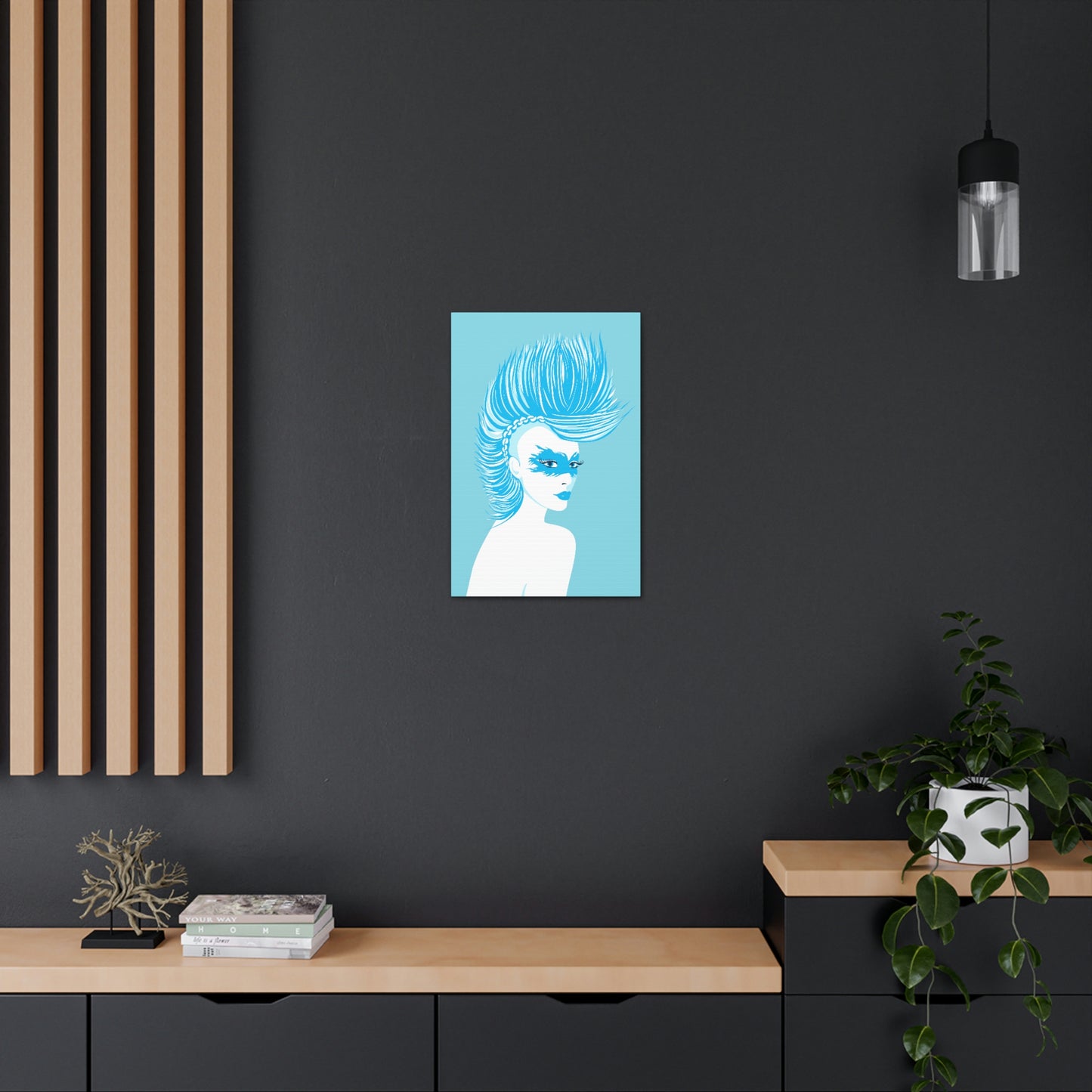 Blue Punk Woman Art Unique Edgy Graphic Aesthetic Classic Art Canvas Gallery Wraps