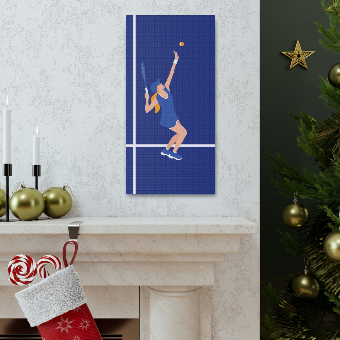 Tennis Player Blue Art Sports Team Classic Art Canvas Gallery Wraps