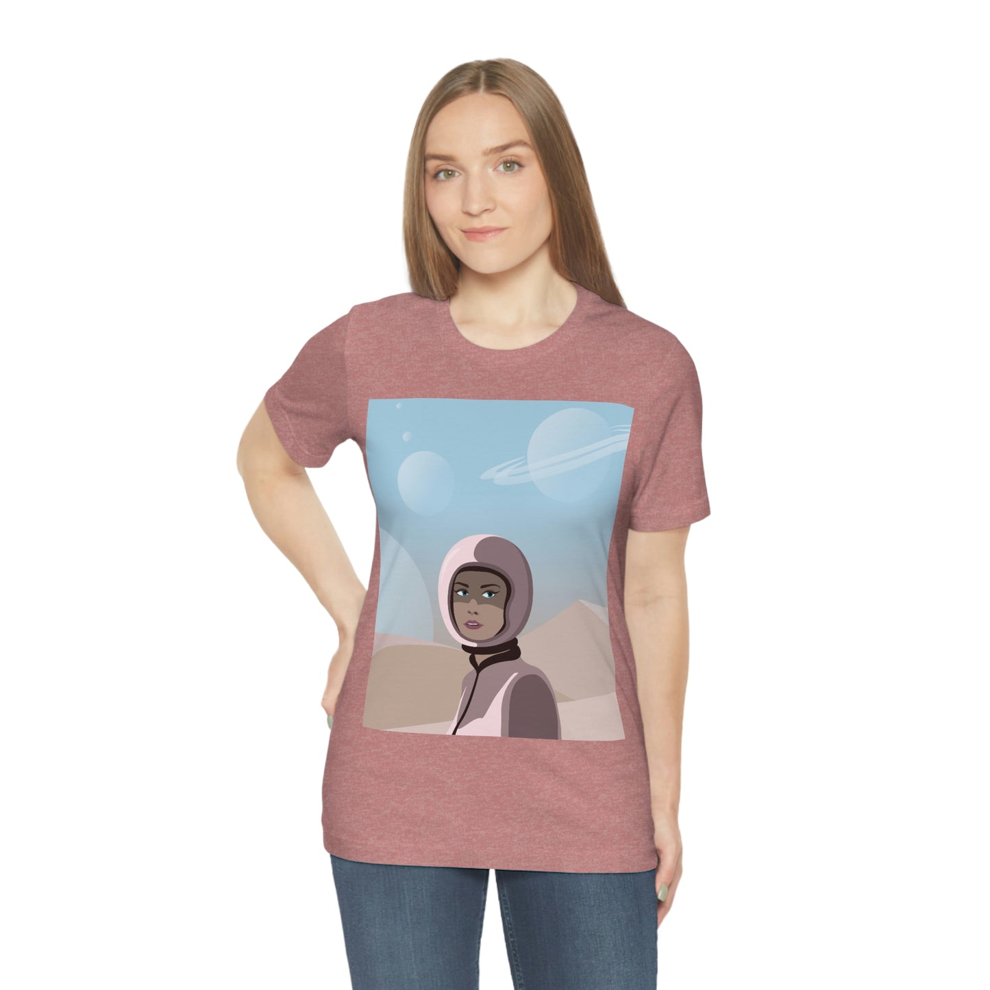 Astronaut Woman Aliens Minimal Art Aesthetic Unisex Jersey Short Sleeve T-Shirt