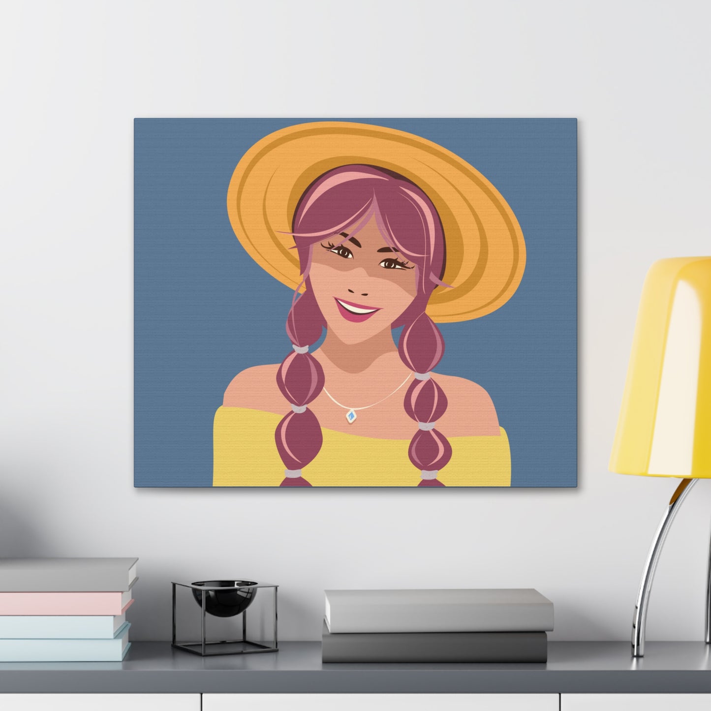 Happy Woman with Rose Hair Aesthetic Art Canvas Gallery Wraps