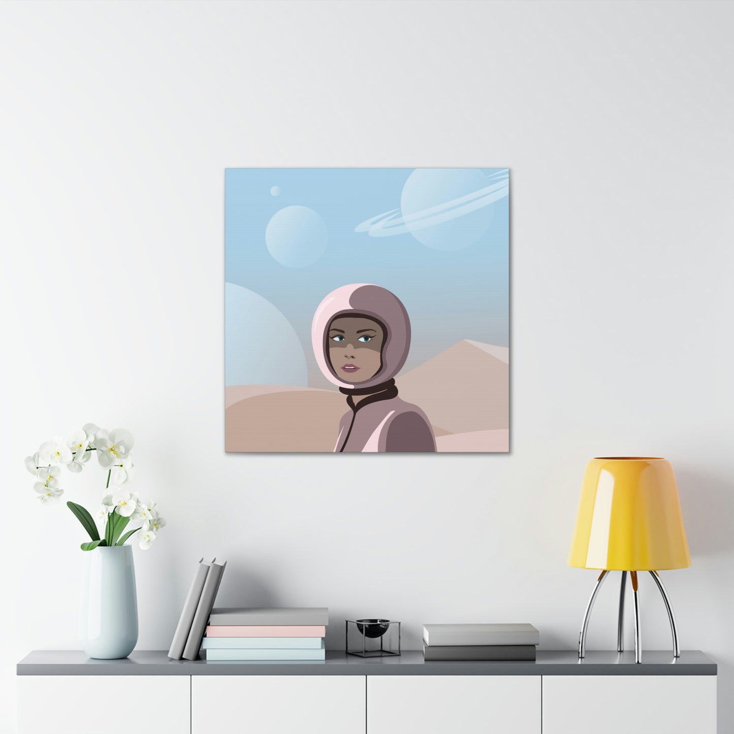 Astronaut Woman Aliens Minimal Aesthetic Classic Art Canvas Gallery Wraps