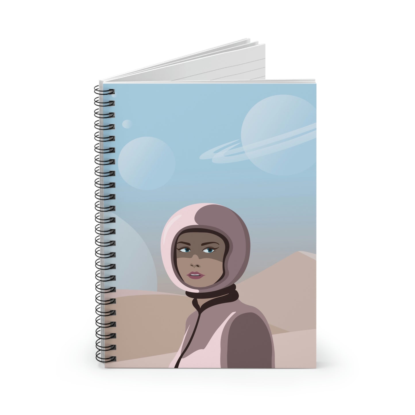 Astronaut Woman Aliens Minimal Art Aesthetic Spiral Notebook Ruled Line