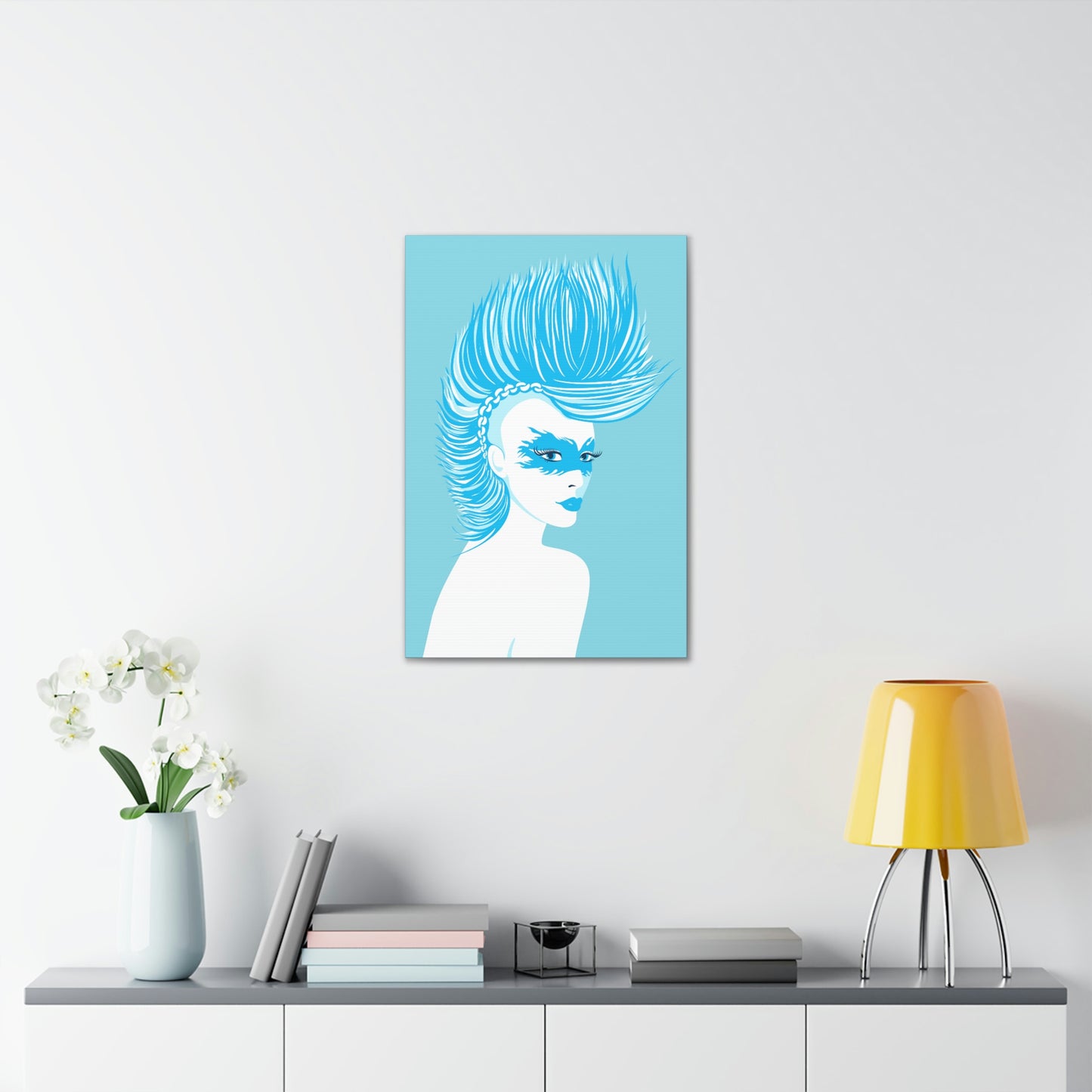 Blue Punk Woman Art Unique Edgy Graphic Aesthetic Classic Art Canvas Gallery Wraps