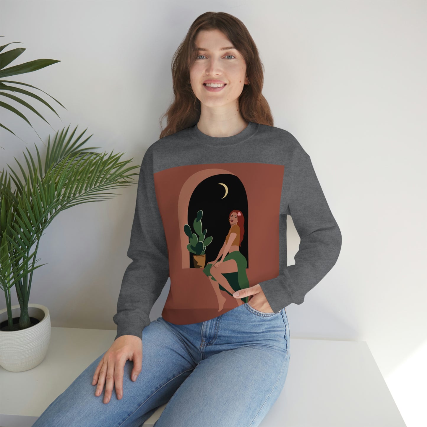 Island Girl Siesta Freen Plant Boho Style Art Unisex Heavy Blend™ Crewneck Sweatshirt