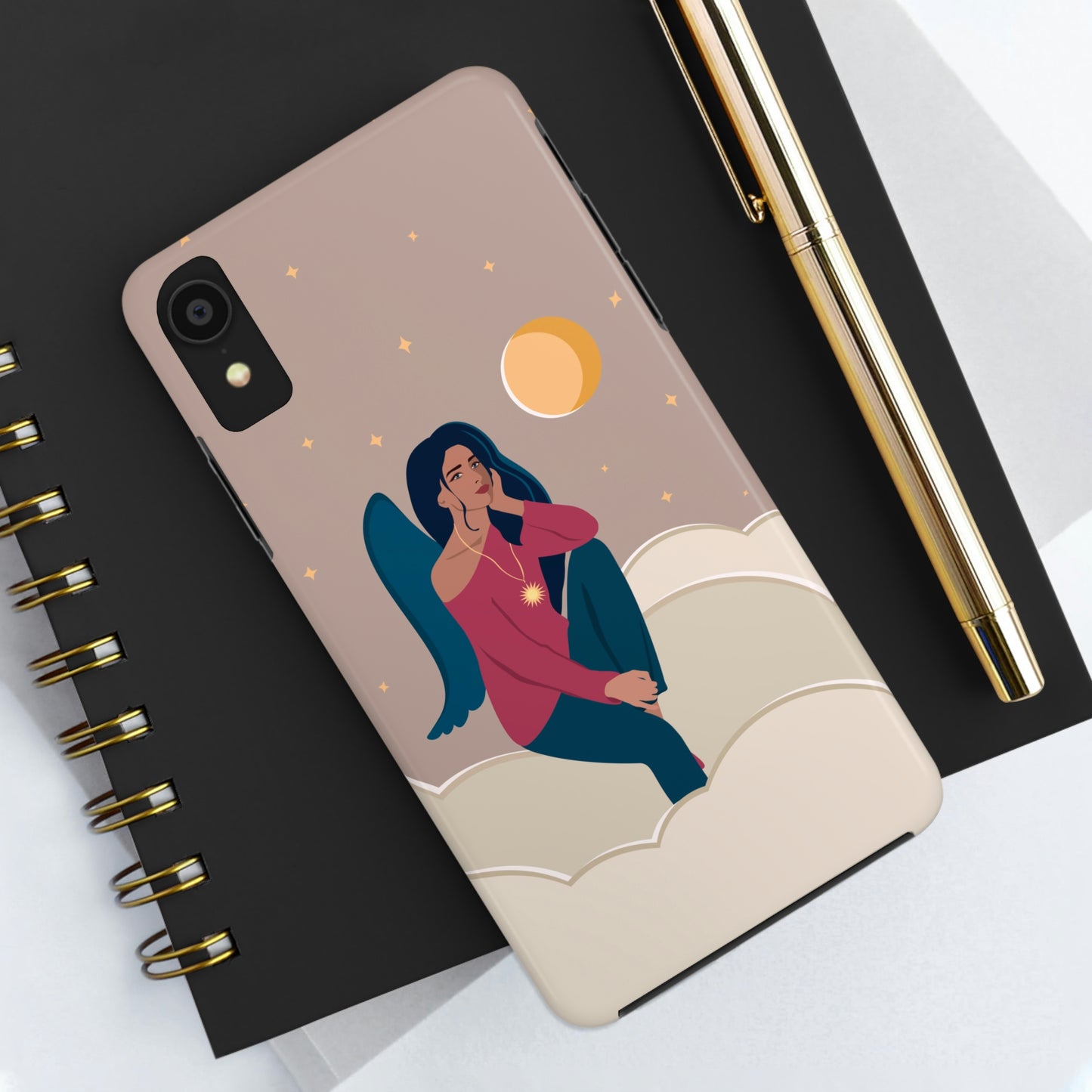 Women Angel Portrait Sitting On Clouds Cartoon Art Tough Phone Cases Case-Mate