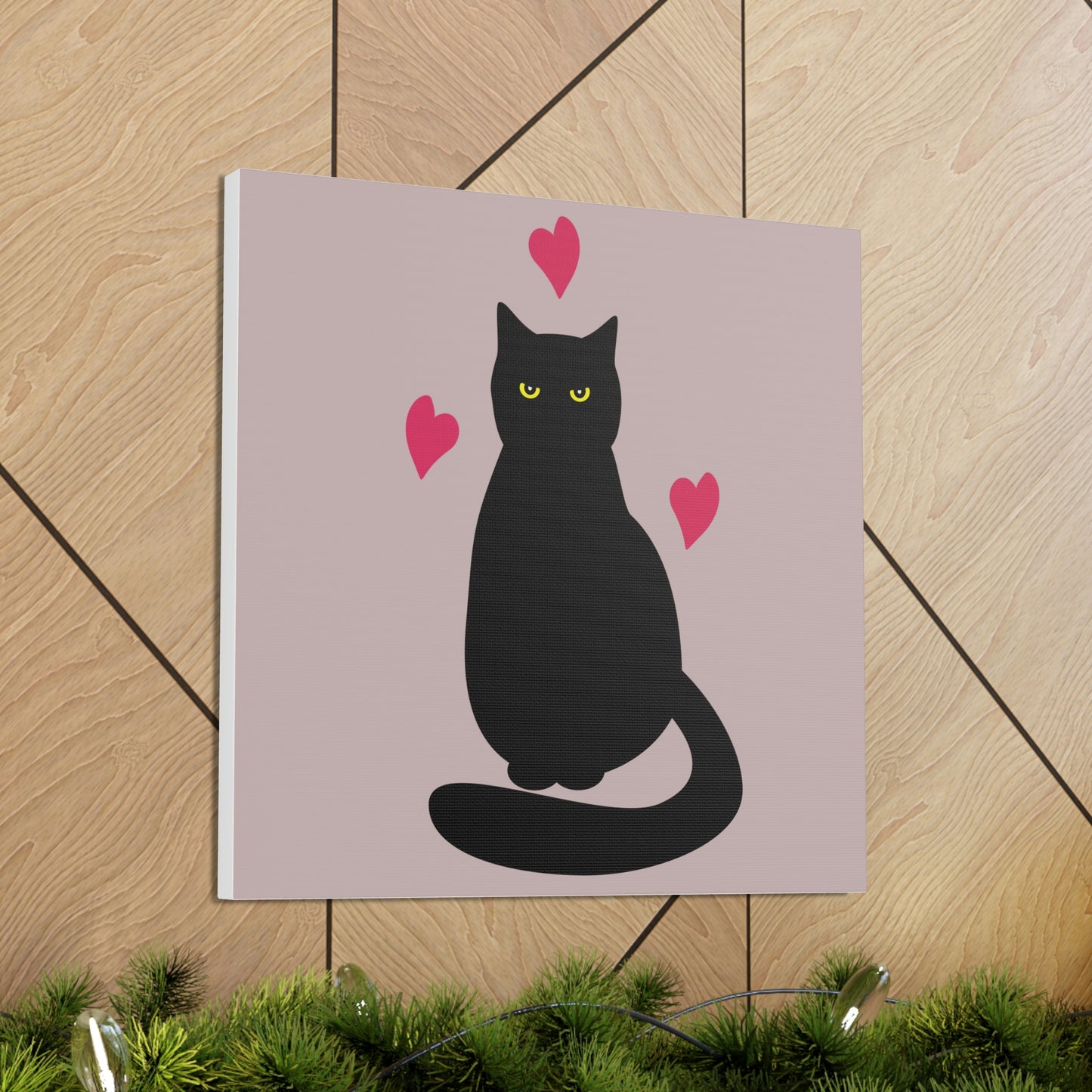 Black Cat with Heart Love Aesthetic Classic Art Canvas Gallery Wraps