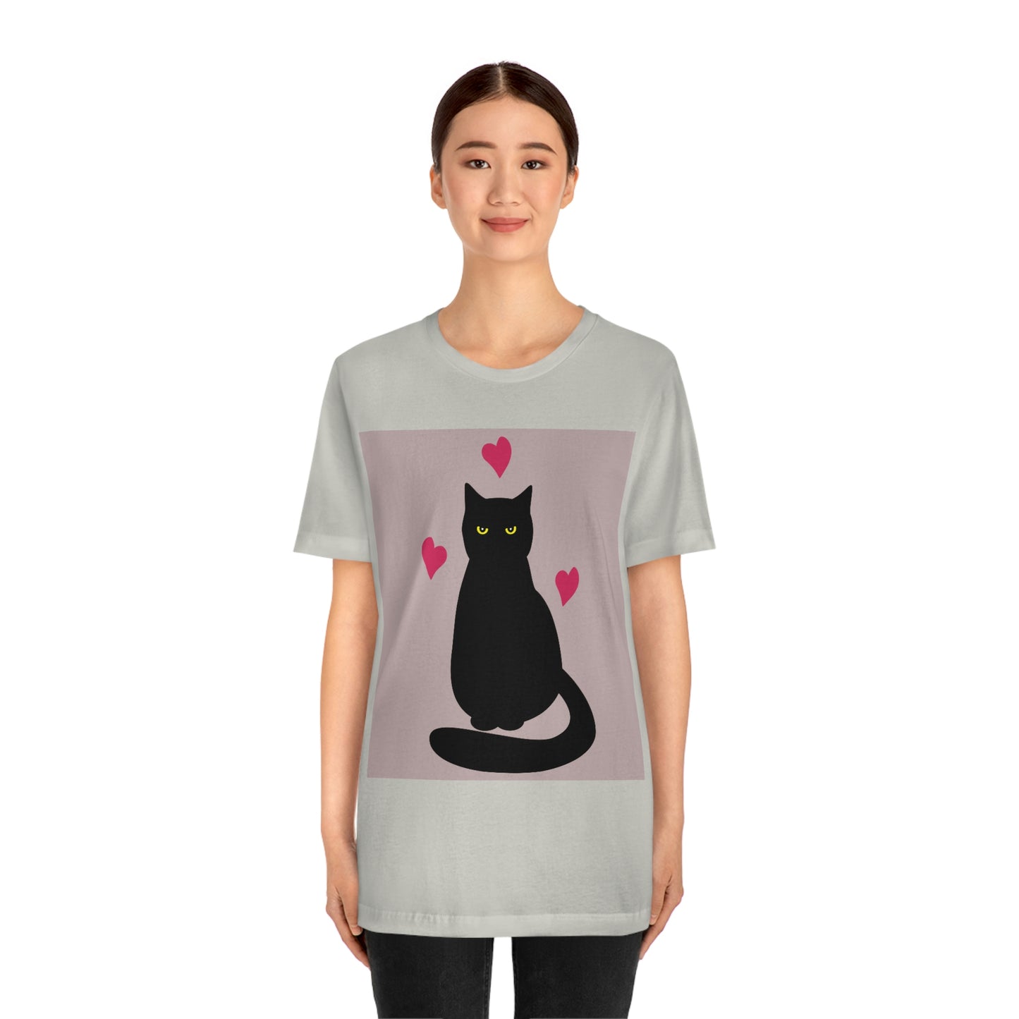 Black Cat with Heart Love Unisex Jersey Short Sleeve T-Shirt