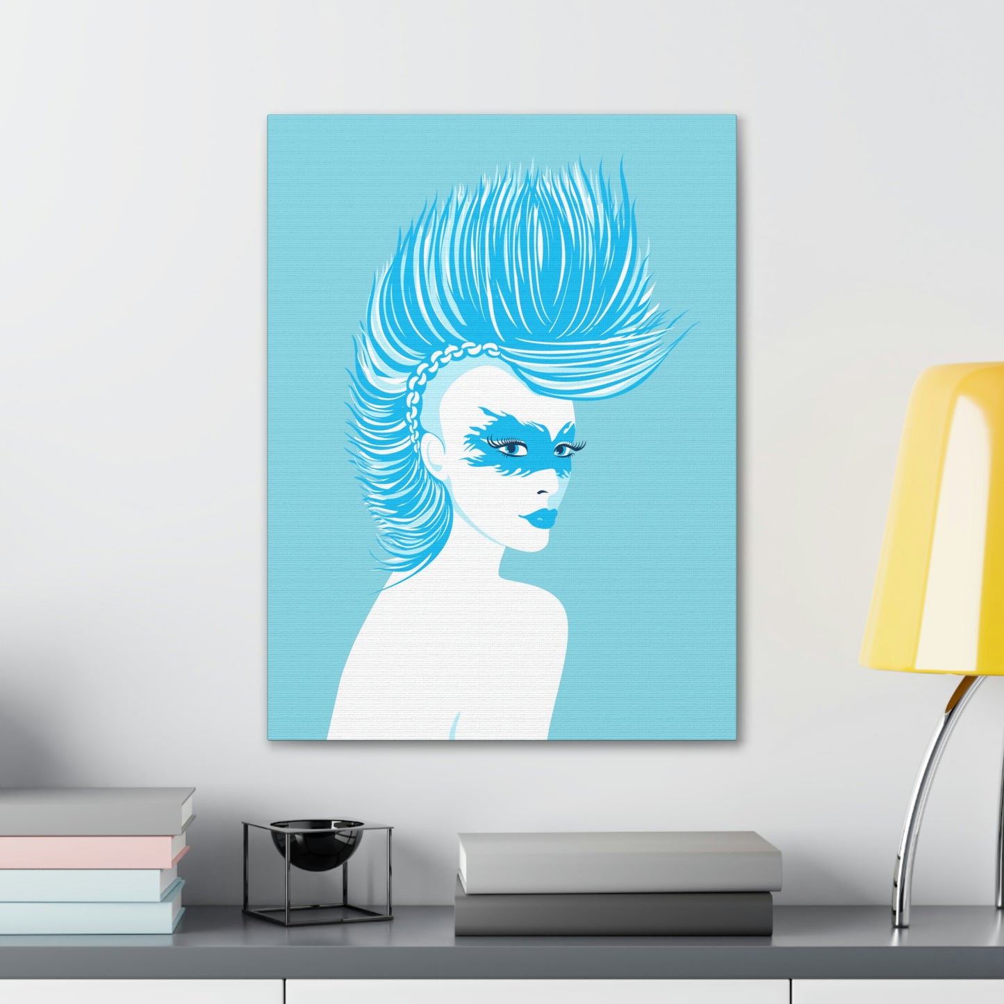 Blue Punk Woman Art Unique Edgy Graphic Aesthetic Classic Art Canvas Gallery Wraps