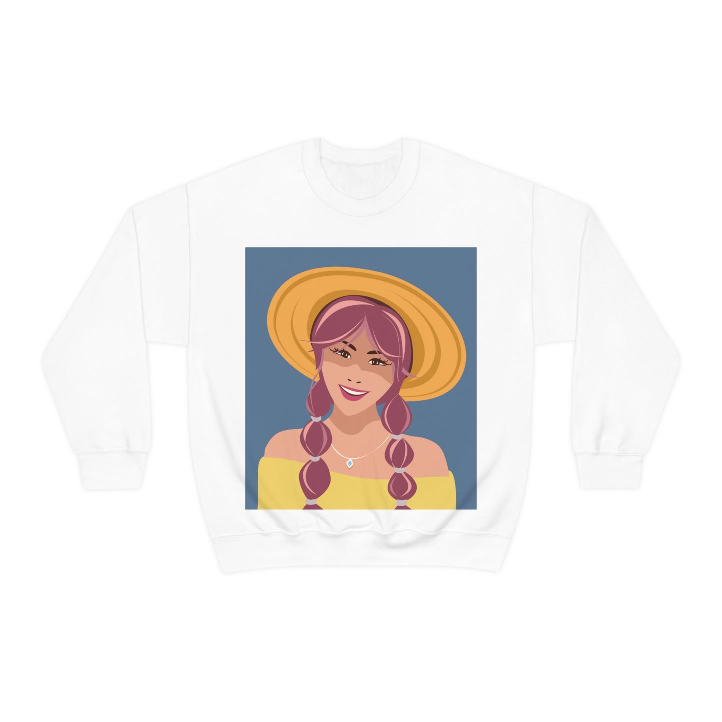 Happy Woman with Rose Hair Aesthetic Art Unisex Heavy Blend™ Crewneck Sweatshirt