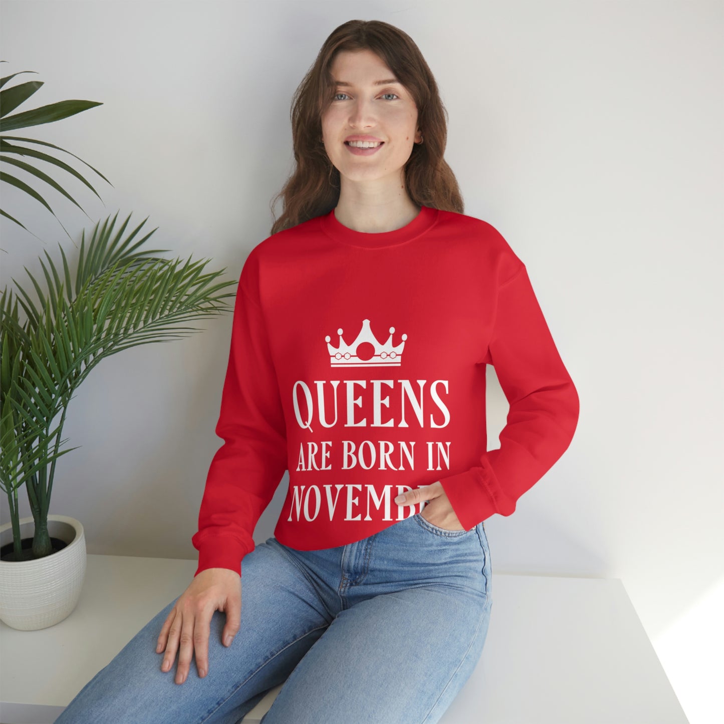 Queens Are Born in November Happy Birthday Unisex Heavy Blend™ Crewneck Sweatshirt