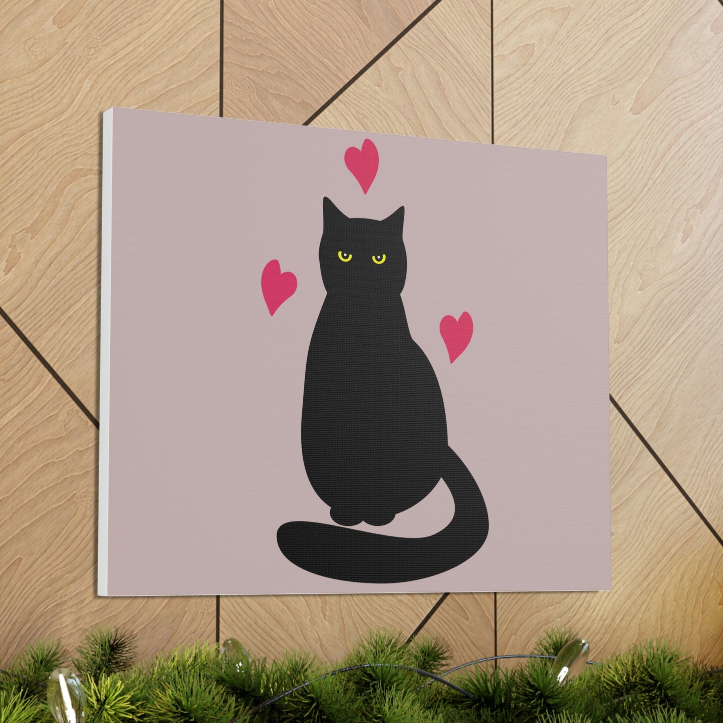 Black Cat with Heart Love Aesthetic Classic Art Canvas Gallery Wraps