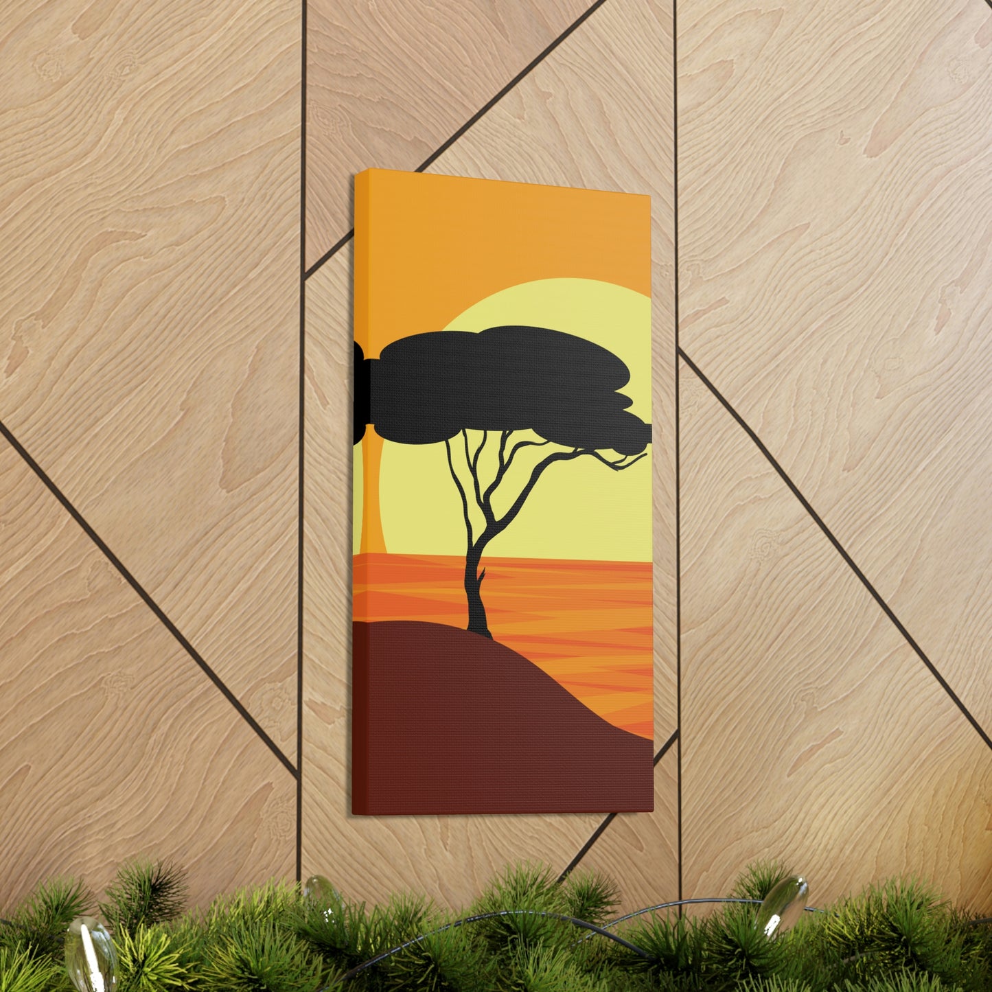 Africa Savanna Sunset Minimal Landscape View Aesthetic Classic Art Canvas Gallery Wraps