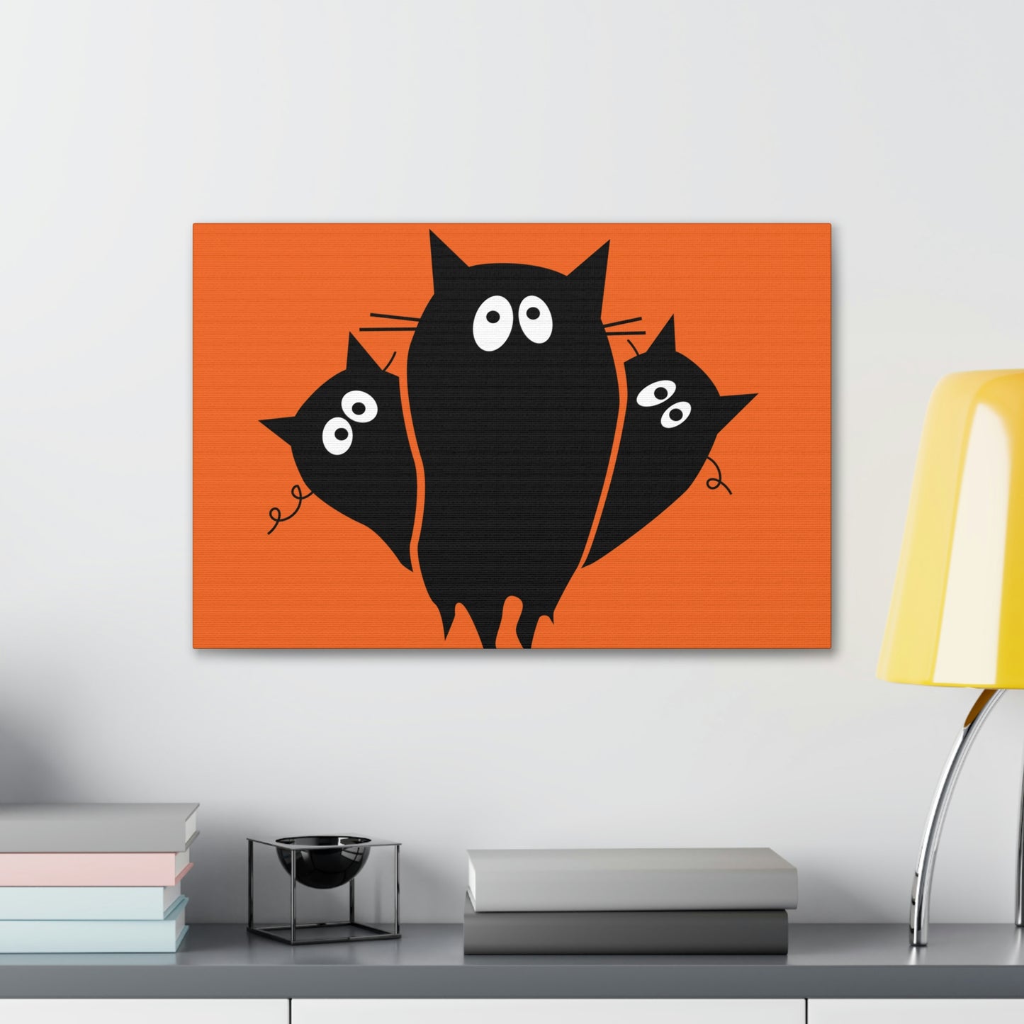 Funny Black Cats Lovers Watching Eyes Cartoon Halloween Meme Aesthetic Classic Art Canvas Gallery Wraps