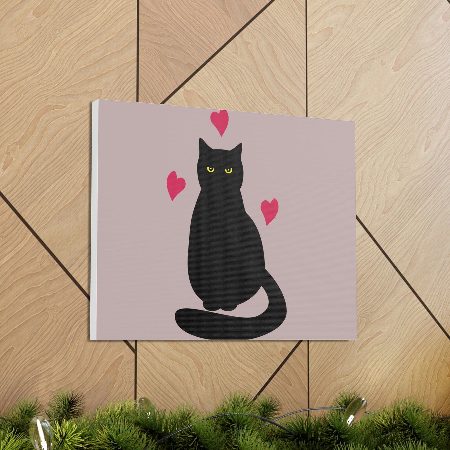 Black Cat with Heart Love Aesthetic Classic Art Canvas Gallery Wraps